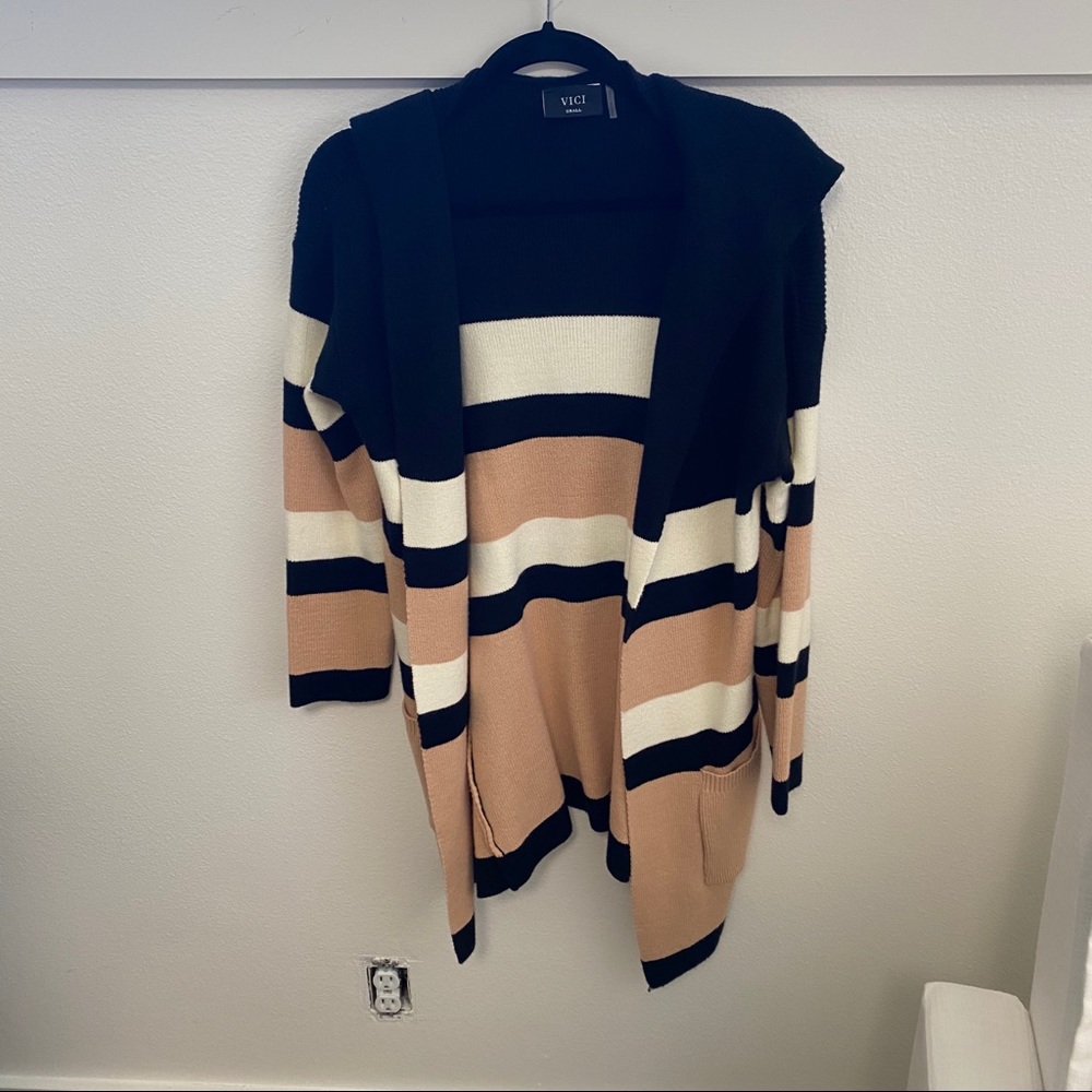 Hooded striped cardigan